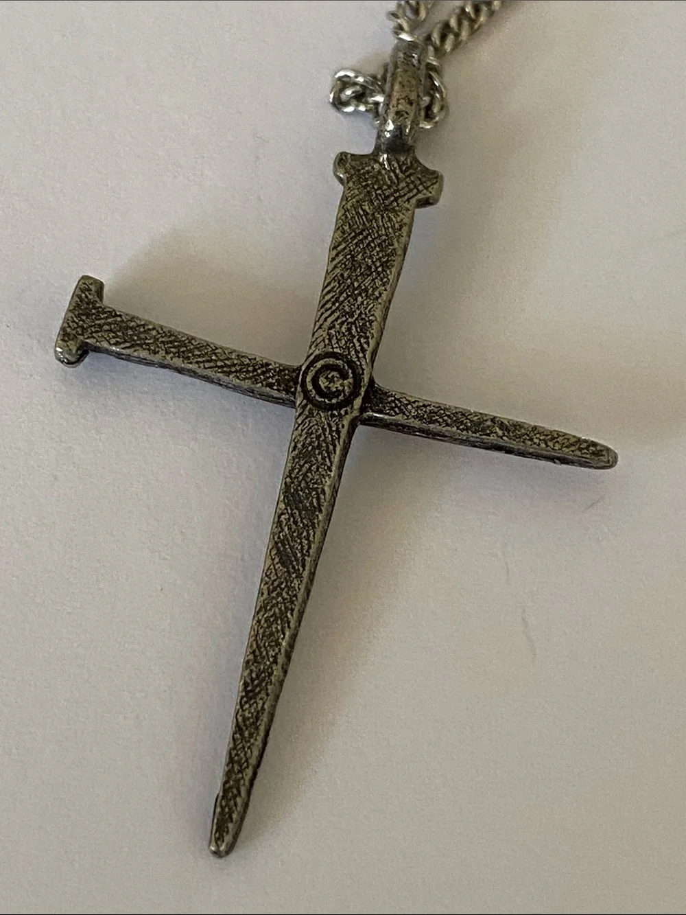 Men's Silver-Tone Rustic Nail Cross Pendant Necklace